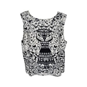 Black & White Tribal Folk Art Woman Tank Top w/ Nature Designs Medium